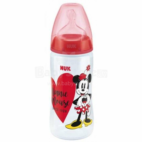 Nuk First Choice Red Minnie Art.SK76 Пластмассовая бутылочка с широким горлышком и соской из силикона 2 размера (6-18 мес.) 300 мл