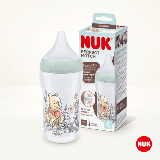 Nuk Perfect Match Art.SD105 bērnu pudelīte ar mīkstu silikona knupīti M izmēra, 260 ml,
