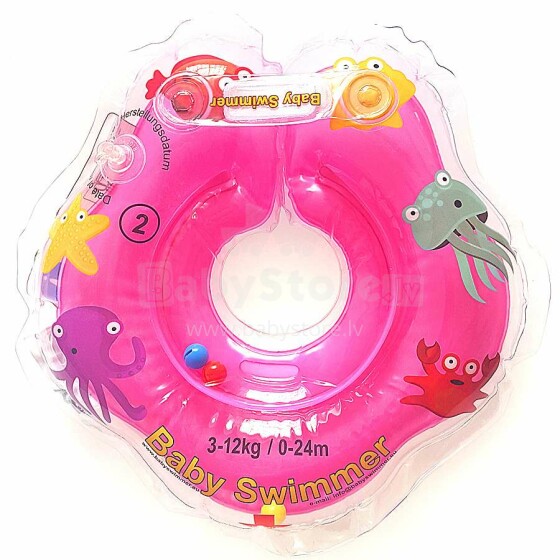 Baby Swimmer - Peldriņķis mazuļiem (piepūšams riņķis ap kaklu peldēšanai)0-36 m.roza krāsa(slodzei no 6-36kg).