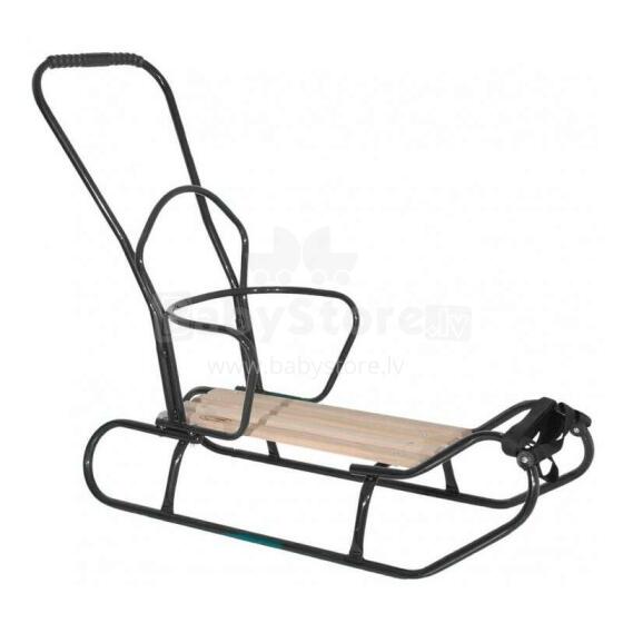 Gusio OP Sledge Art.72560 Black Bērnu kvalitatīvas koka/metāla ragavas no metāla un koka ar muguriņu un ar stumjamo rokturi