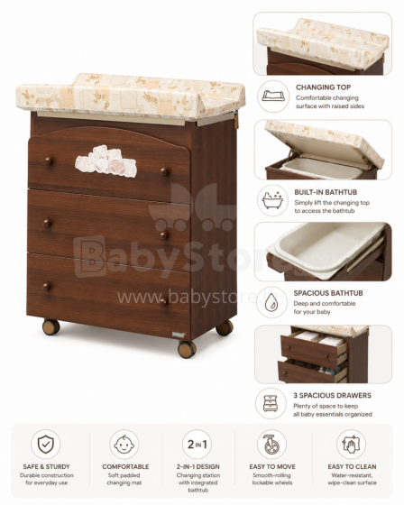 Erbesi Tippy Walnut Art.73320 changing dresser with a baby bath