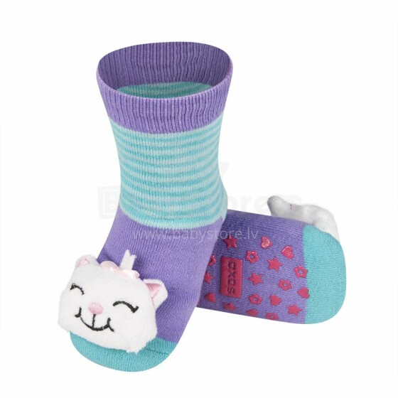 SOXO Baby Art.72817 - 2 AntiSlip ABS Носочки фроте для младенцев с 3D игрушкой-погремушкой 0-24м.