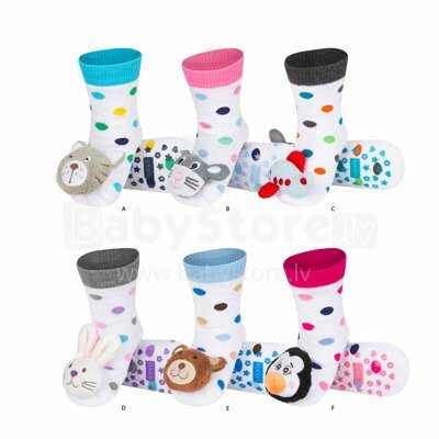 Soxo Art.00610 Šlepetės kūdikiams su gyvūnais Vaikų minkštos kojinės-šlepetės su stilingomis 3D aplikacijomis ir barškučiu