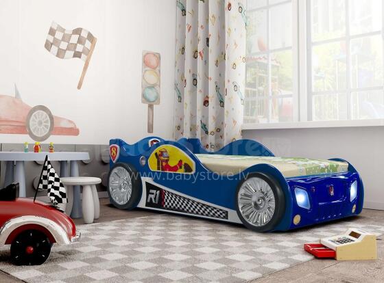 Plastiko Monza Art.74280 Blue Ergonomiska bērnu gulta - Mašīna ar  matraci 190x90 cm