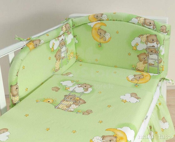 Mamo Tato Bears Art.74902 Green Kokvilnas gultas veļas komplekts no 3 daļam (60/100x135 cm)