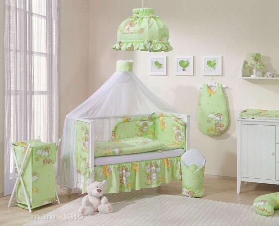 Mamo Tato Teddy Bears 2 Col.Green Dekoratīvais kokvilnas volāni (70x140cm,60x120 cm)