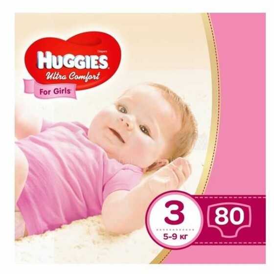 Huggies Ultra Comfort 3 411543604 sauskelnės mergaitėms (5–9 kg) 80vnt.