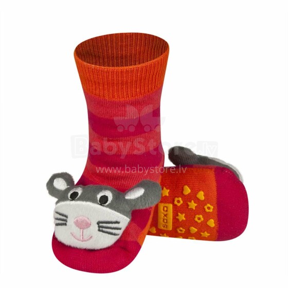 SOXO Baby Art.62672 - 4 AntiSlip ABS Носочки фроте для младенцев с 3D игрушкой-погремушкой 0-24м.