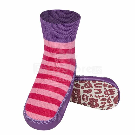 Soxo Art.68001 - 4 vaikiškos kojinės-šlepetės su natūralios odos padais