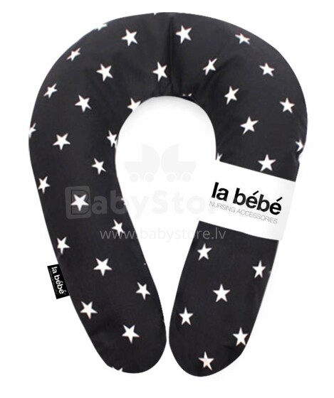 La Bebe ™ patogi medvilnės slaugos motinystės pagalvė, 80932 „Black & White Stars“ pasaga (pasaga) kūdikio maitinimui, miegui, pasaga nėščioms moterims 20 * 70cm