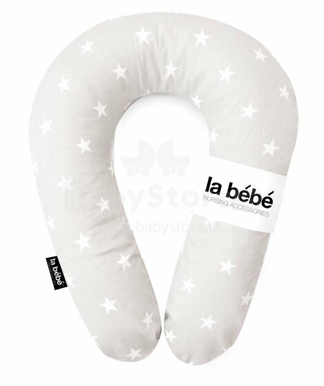 „La Bebe ™“ patogi medvilnės slaugos motinystės pagalvė, 777433 pilkos ir baltos žvaigždės. Pasaga kūdikiui maitinti, miegoti, pasaga nėščioms moterims 20 * 70cm