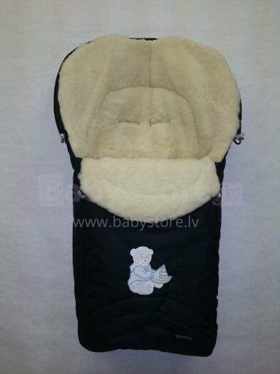 Womar Exclusive №20-82850 Black Спальный мешок на натуральной овчинке для коляски 106 cm