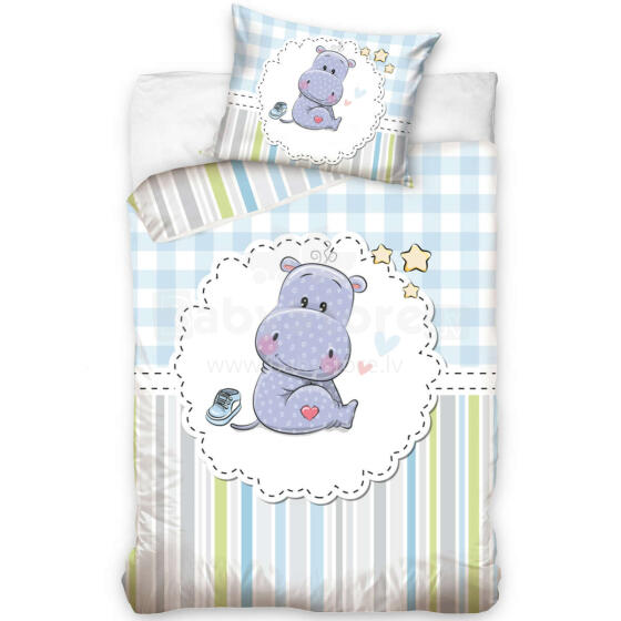 Carbotex Bedding Hippo 100x135/40x60cm Art.191001b Kokvilnas gultas veļas komplekts