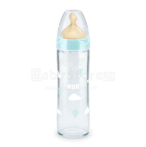 Nuk First Choice Art.10745079 Stikla pudelīte  lateksa knupīti pienam, 1.izmēra (0-6 mēn.) 240 ml