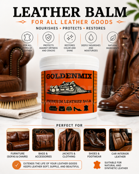 GoldenMix Leather Balsam Dabīgs balzams ādas un ādas aizvietotājām izstrādājumiem, apaviem - (Golden Mix) 260ml