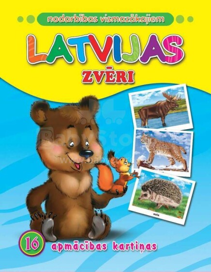 Vaikų knyga. 85327 Latvijos gyvūnai. 16 treniruočių kortelių