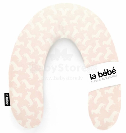„La Bebe ™“ RICH medvilnės slaugos motinystės pagalvė, Nr. 85512, šuns rožinė / balta pasaga kūdikiui maitinti, miegoti, pasaga nėščioms moterims 30x175 cm