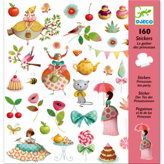 Djeco Stickers Princess Tea Party Art.DJ08884 Lipdukai - 160 lipdukų - Arbatos vakarėlis
