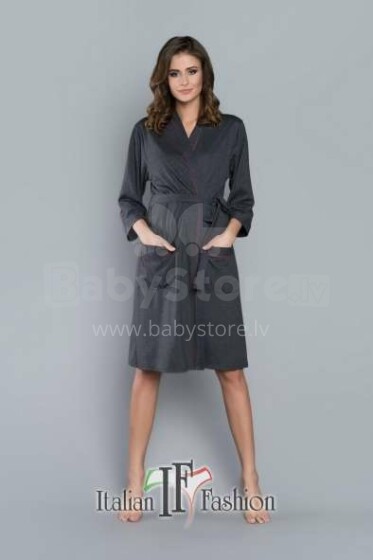 Itališkos mados „Megan Art.86288“ tamsiai pilkas chalatas (chalatas) nėščioms moterims
