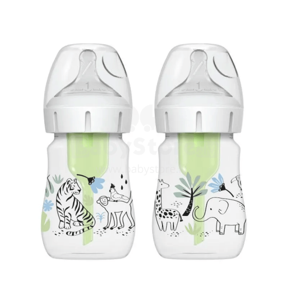 Dr.Browns Jungle  Art.WB52014 Pudelītes OPTIONS+ ar platu kakliņu, 150ml, 2 gab.