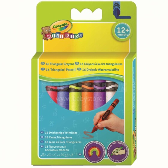 Crayola Art.52-016 Vaikiški trikampiai spalvoti vaškiniai pieštukai - 16 vnt.