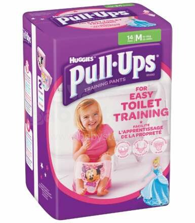„Huggies Pull Ups“ mergaičių art. 041531250 sauskelnės, skirtos puodui treniruotis (M), 10-18 kg, 14vnt.