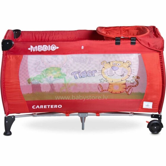Caretero Medio Col.Red Bērnu manēža ceļojumu gulta, 2 līmeņi