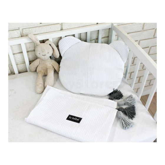 La bebe™ Waffle Set Art.933832 White Хлопковый пледик + подушка 100x75 cm