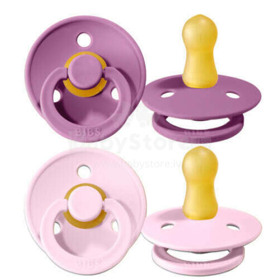 Bibs Colour LavenderBaby Pink Apaļš māneklītis(knupītis) no 100% naturāla kaučuka 18+ mēn. (2 gb.)