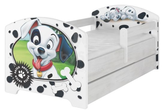 „AMI Disney“ lova „Dalmatian“ stilinga vaikų lova su nuimamu kraštu ir čiužiniu 144x74cm