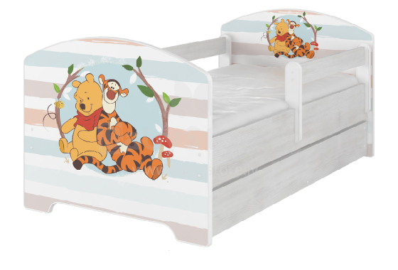 AMI Disney Bed Winnie Pooh Bērnu stilīga gulta ar noņemamu maliņu un matraci 144x74cm