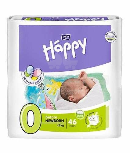 Vaikiškos sauskelnės „Happy Before Newborn 0“ iki 2kg, 46vnt.