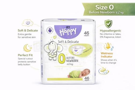Happy Before Newborn Art.93869 Детские подгузники 0 размер до 2 кг,46 шт.