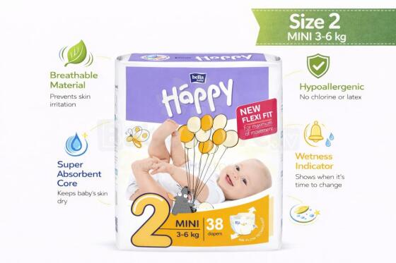 Happy Mini Bērnu autiņbiksītes 2 izmērs no 3-6kg, 38gab.