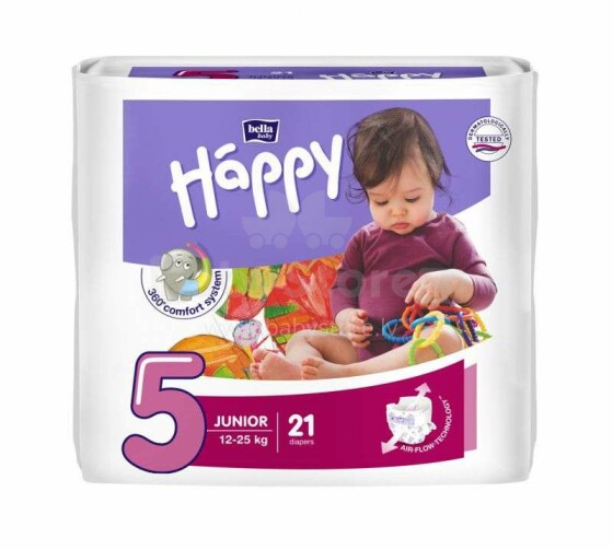 Happy Junior vaikiškos sauskelnės 5 dydis nuo 12-25kg, 21vnt.