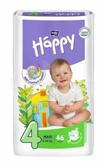 Happy Maxi Детские подгузники 4 размер от 8-18 кг,46 шт.