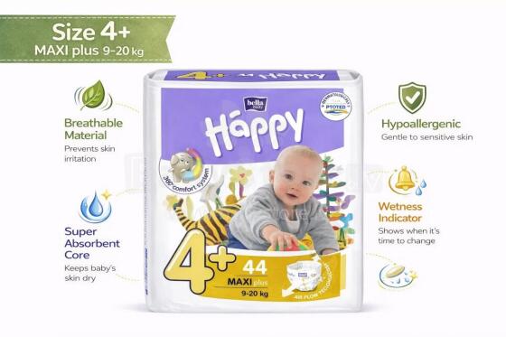 Happy Maxi Plus Детские подгузники 4+ размер от 9-29 кг,44 шт.