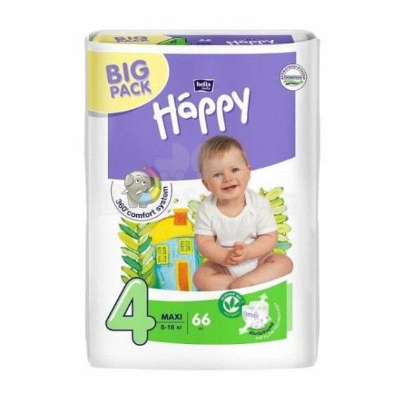 Happy Maxi Big Pack Детские подгузники 4 размер от 8-18 кг,66 шт.