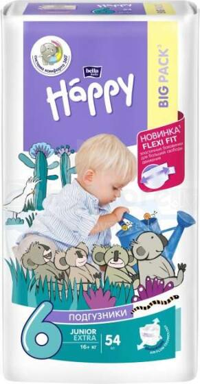Happy Junior Extra Big Pack Bērnu autiņbiksītes 6 izmērs no 16+kg, 54gab.