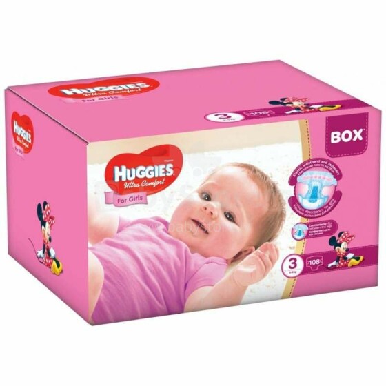 Huggies Ultra Comfort Box Girls Art.41565620 Детские подгузники для девочек 5-9кг,108 шт