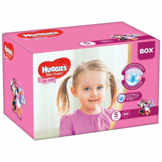 „Huggies Ultra Comfort Box“ mergaičių prekės 41565668 sauskelnės 12–22 kg, 84 vnt