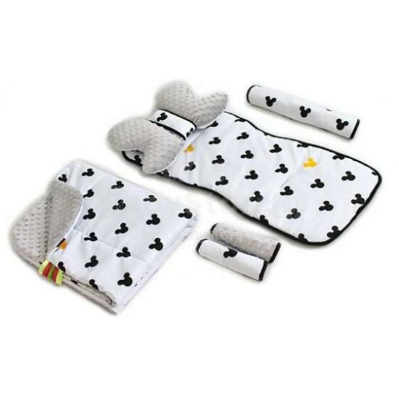 La bebe™ Minky+Cotton Stroller Mat Set Art.95230 Black&White Dots Комплект вкладышей  для коляски с пледиком