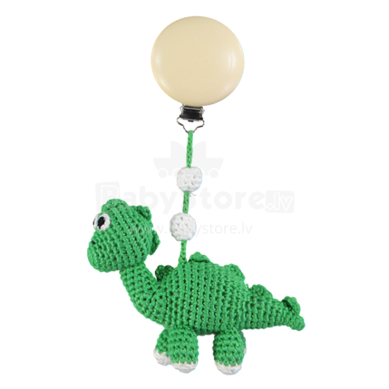 NatureZoo Trolley Mobiles Sir.Dino Art.60173 Piekarināmā adīta rotaļlieta bērnu ratos no dabiska bambusa ar klipsi