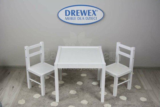 Drewex Set Art.95985 White  Lastemööbli komplekt - laud ja 2 tooli