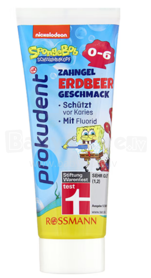 Prokudent Spongebob Art.96305 gēlveida zobu pasta ar zemeņu garšu bērniem, 0-6 gadi, 75ml
