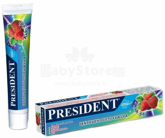 President Kids Strawberry Art.423708050 zobu pasta bērniem 3-6 gadu vecumam, 50ml