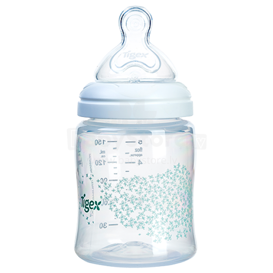Tigex Wide Neck Art.80602821  Barošanas pudelīte ar silikona knupīti 0m+,150ml