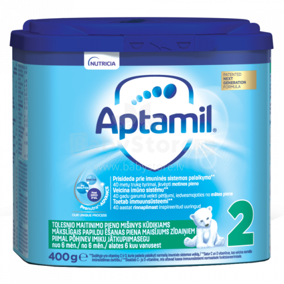 Dirbtinio pieno mišinys „Aptamil 2 Pronutra Art.648814“ kūdikiams, nuo 6 metų amžiaus, 400 g