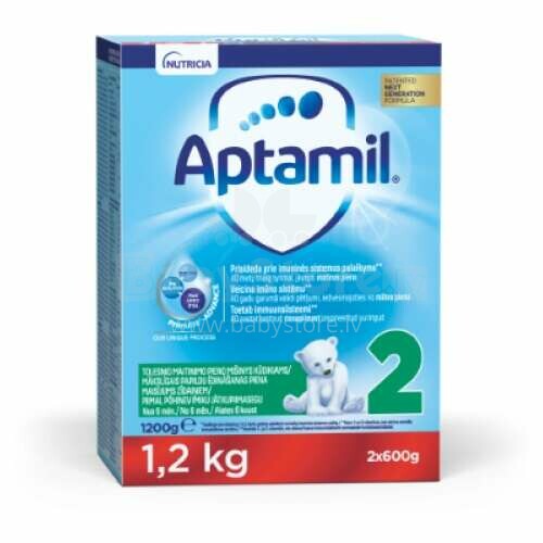 Dirbtinio pieno mišinys „Aptamil 2 Pronutra Art.639897“ kūdikiams, nuo 6 metų amžiaus, 1,2 kg