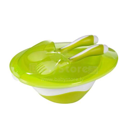 Babyono Art. 1064 Green Bļoda ar karoti un dakšiņu
